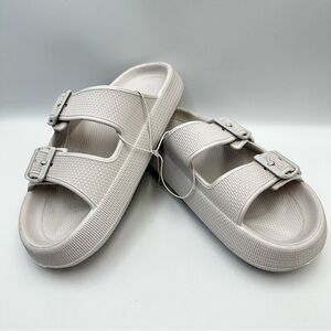 O'rageous 2 Buckle Gray Slide Sandal Sz 6 / 36 Pool Waterproof Textured Cushion